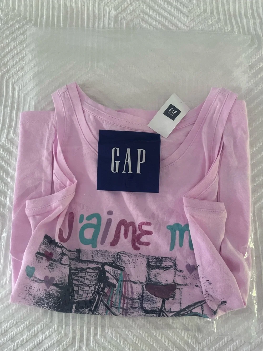 GAP Pink Tank Top with Teal & Purple Bicycle Graphic